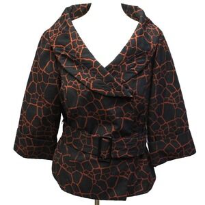 Vtg Ali Miles Womens Jacket M Peacoat Giraffe Print Lined 3/4 Sleeve Black Brown